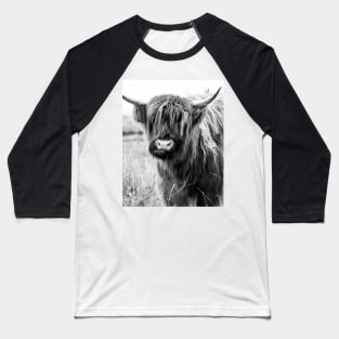 Highland Cow Portait, black and white Baseball T-Shirt